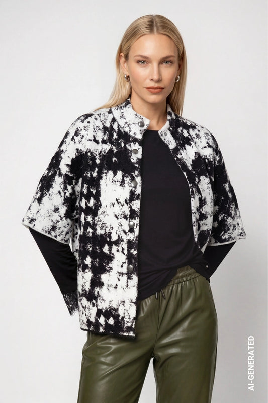 Knit Cape With Jacquard Black Pattern