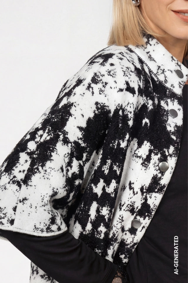 Knitted Cape With Jacquard Black Pattern