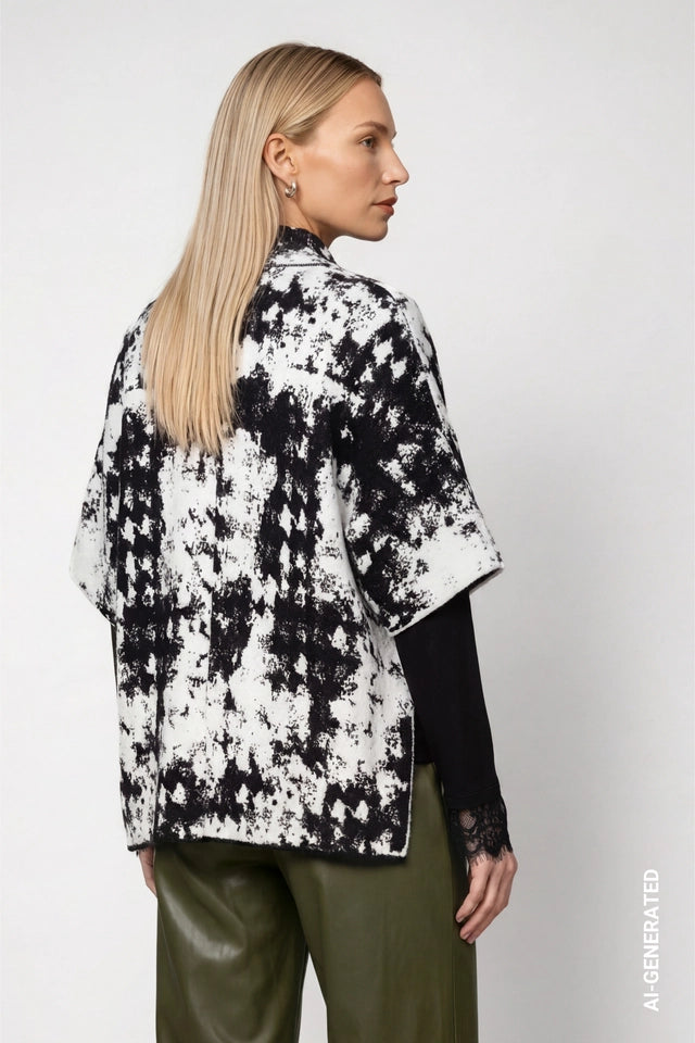 Knitted Cape With Jacquard Black Pattern