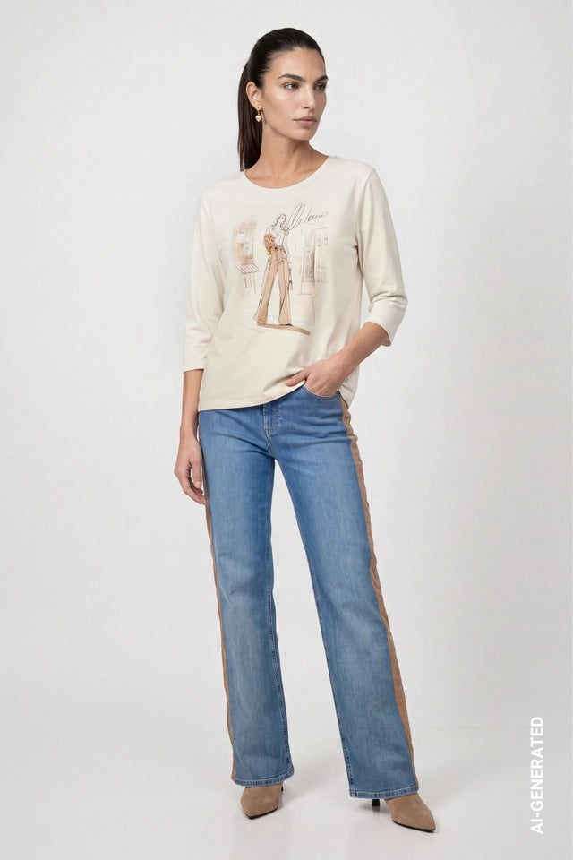 Cream Top With Girl Print