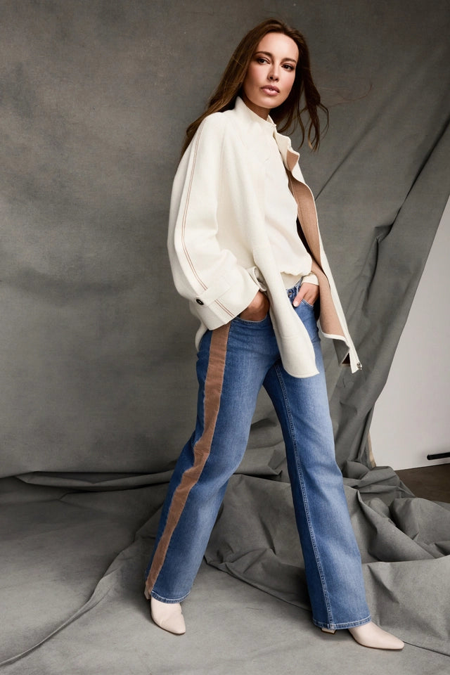 Wide Leg Jeans With Velvet Stripes