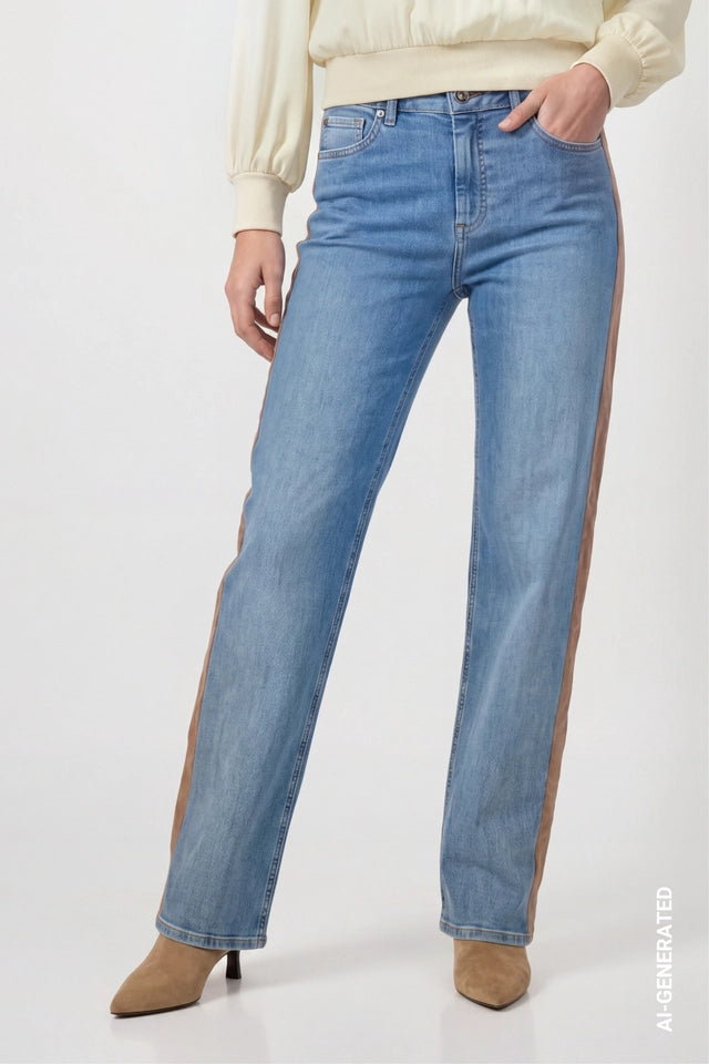 Wide Leg Jeans With Velvet Stripes