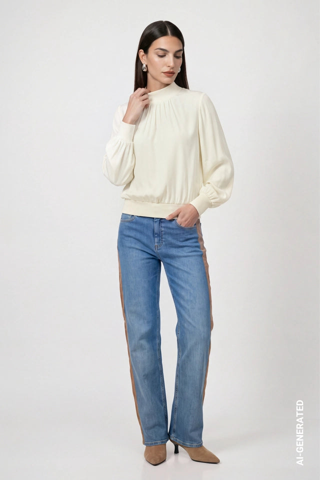 Wide Leg Jeans With Velvet Stripes