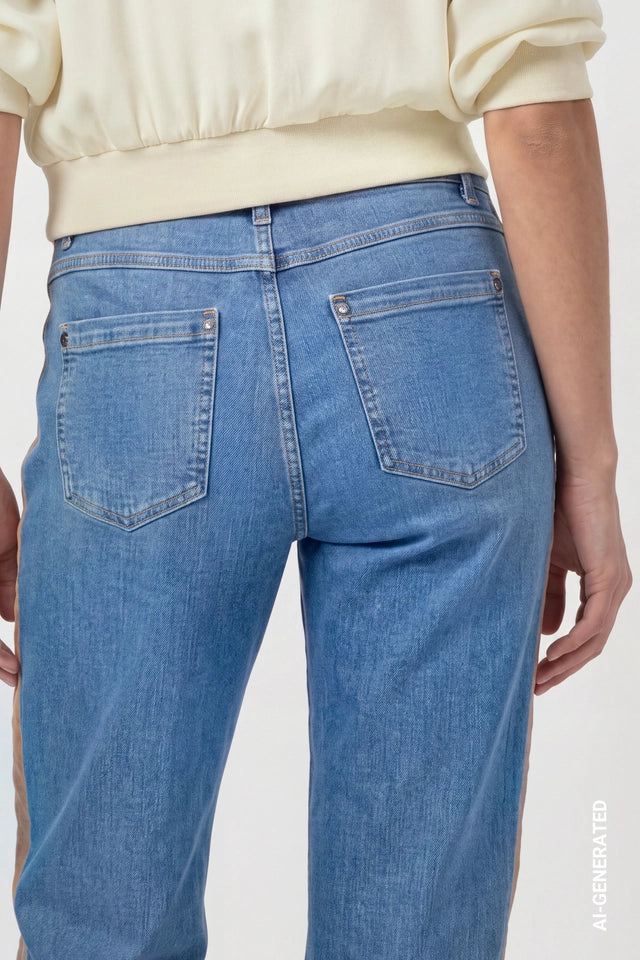 Wide Leg Jeans With Velvet Stripes