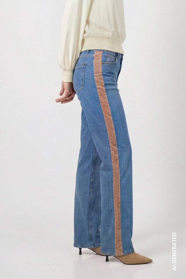 Wide Leg Jeans With Velvet Stripes