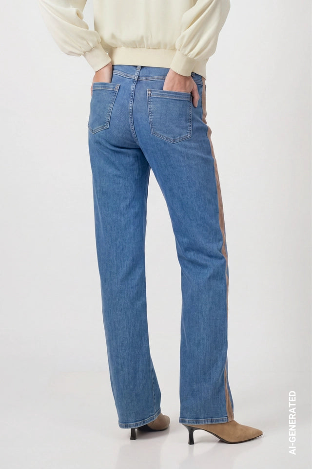 Wide Leg Jeans With Velvet Stripes