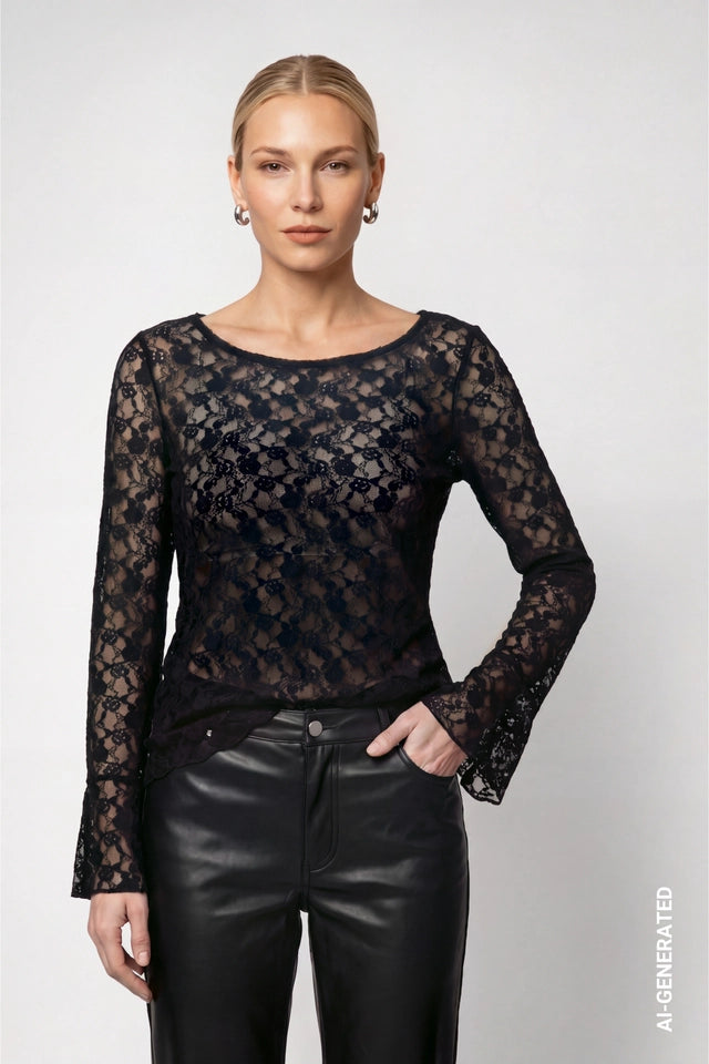 Black Lace Long Sleeve Top