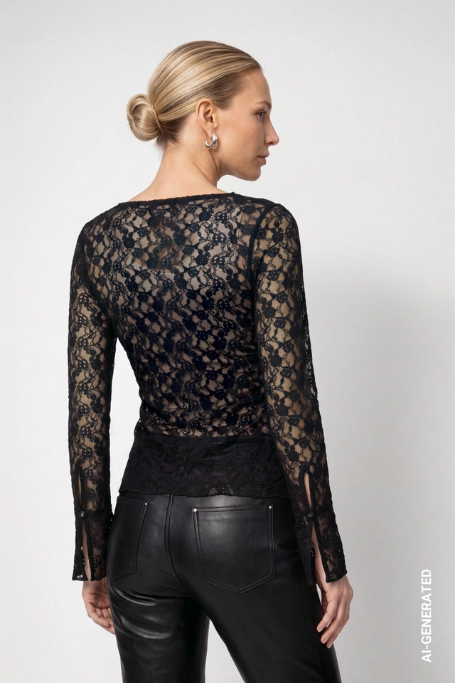 Black Lace Long Sleeve Top