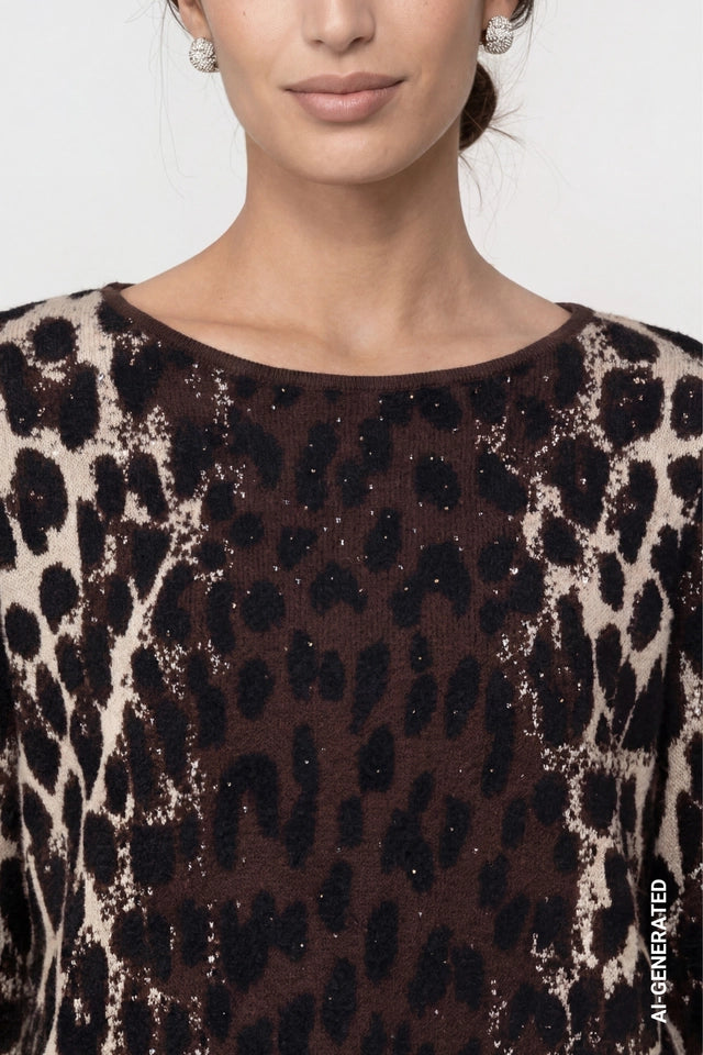 Knitted Jumper With Leopard Jacquard Pattern
