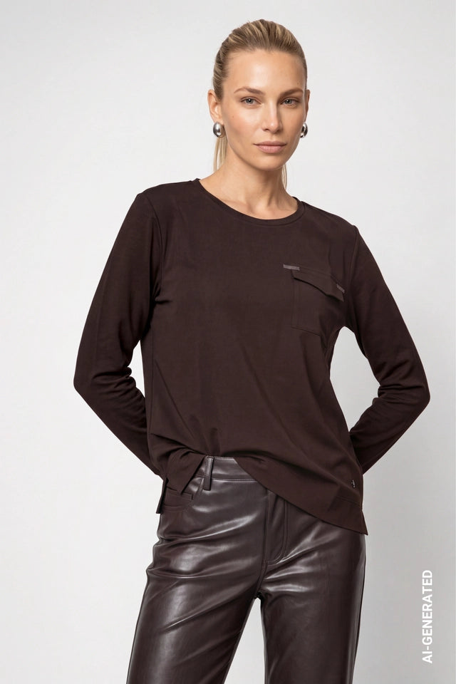 Black Coffee Blouse With Jewelry Details