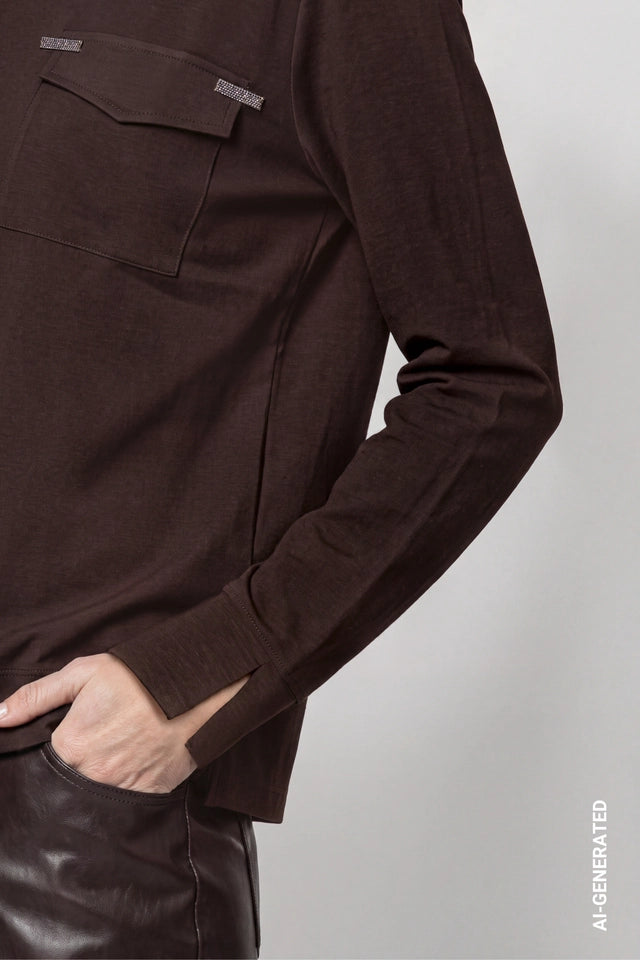 Black Coffee Blouse With Jewelry Details