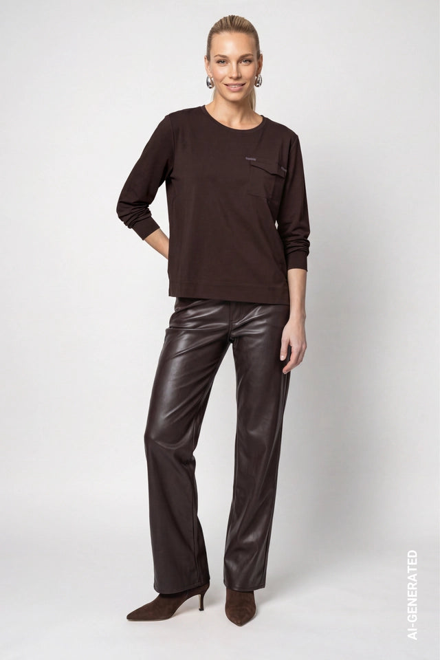 Black Coffee Blouse With Jewelry Details