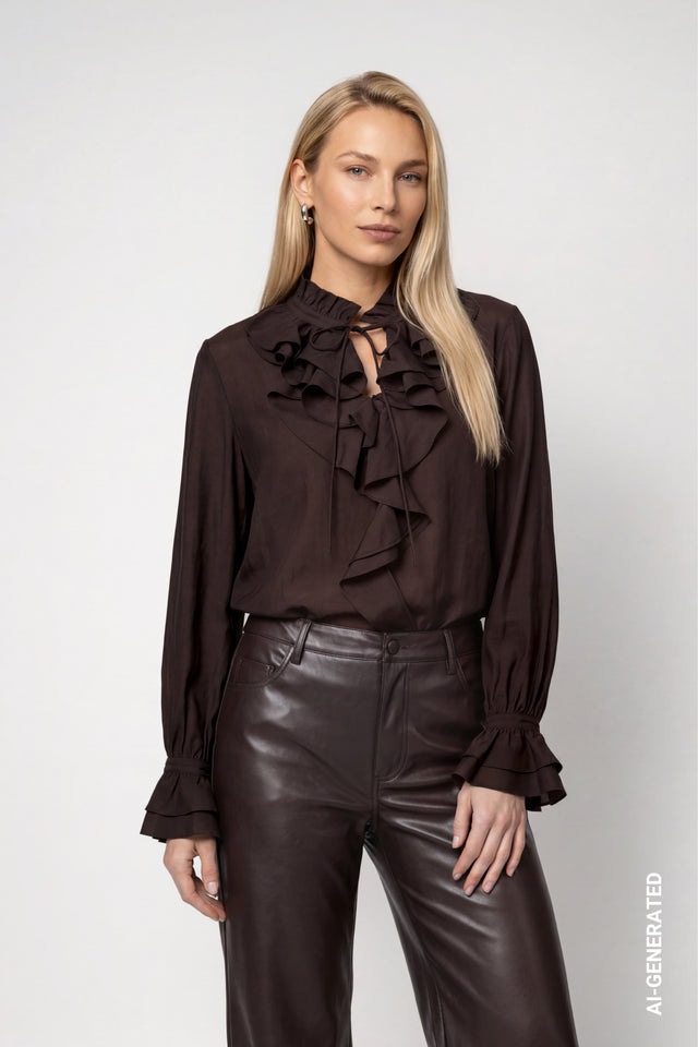 Brown Ruffle Blouse