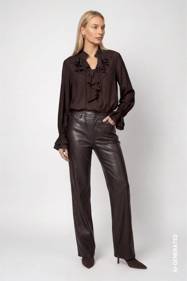 Brown Ruffle Blouse