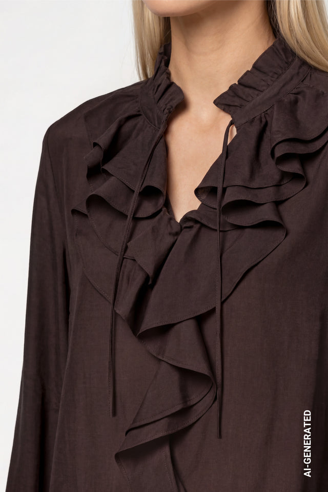 Brown Ruffle Blouse