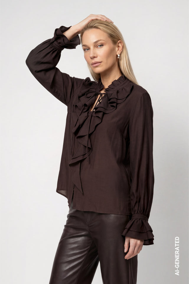 Brown Ruffle Blouse