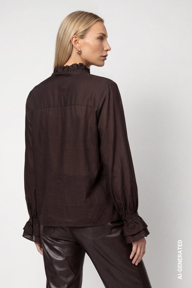 Brown Ruffle Blouse