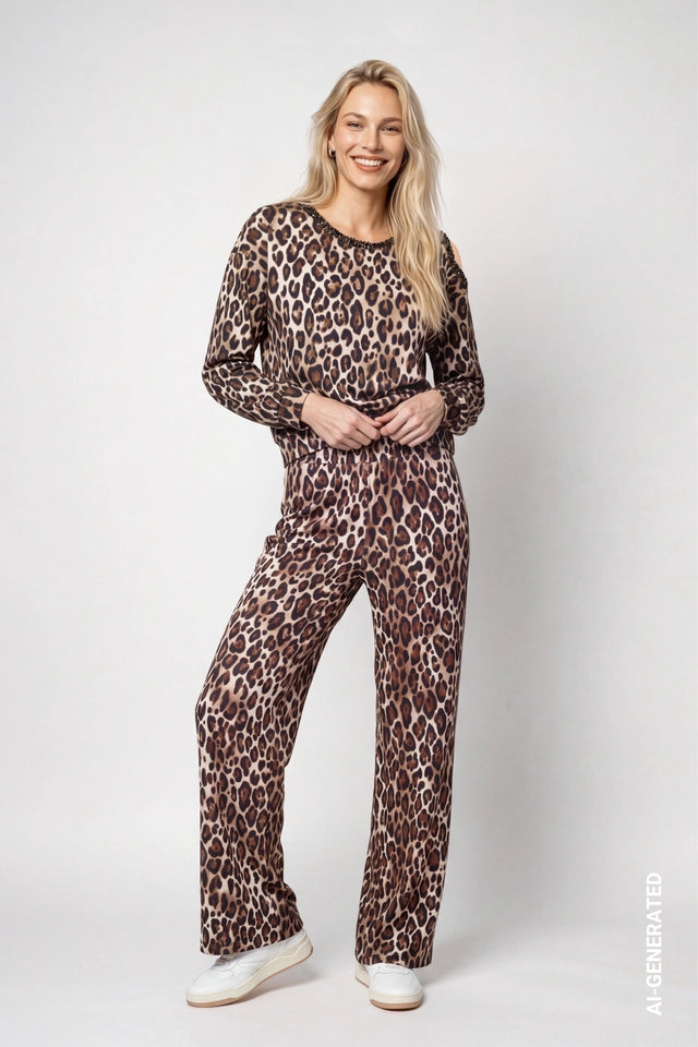 Leopard Crystal Neckline Top