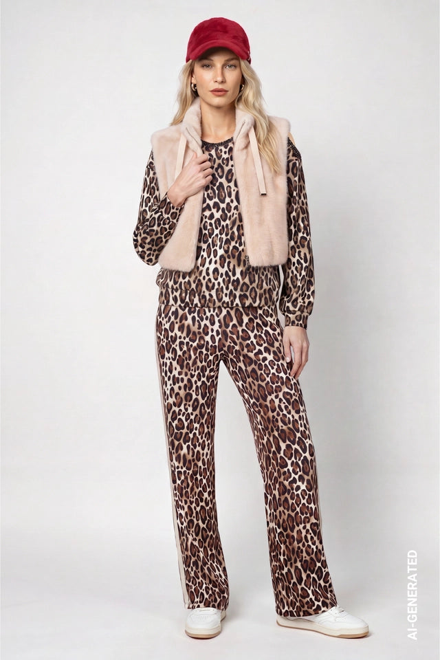 Leopard Crystal Neckline Top