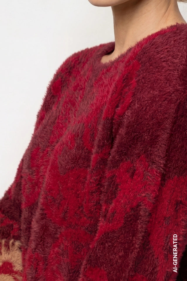 Red Dahlia Pattern Knitted Jumper With Paisley Pattern