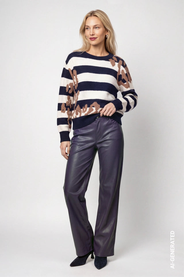 Dark Blue Knitted Jumper With Patterns
