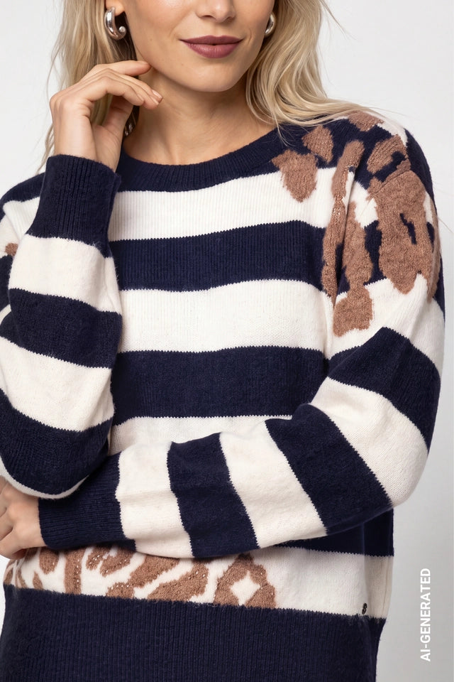 Dark Blue Knitted Jumper With Patterns