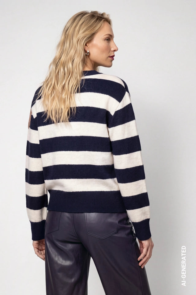 Dark Blue Knitted Jumper With Patterns
