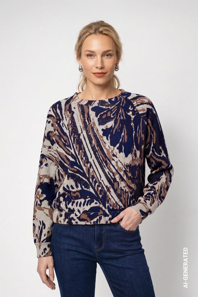 Classic Navy Jumper With Paisley Jacquard