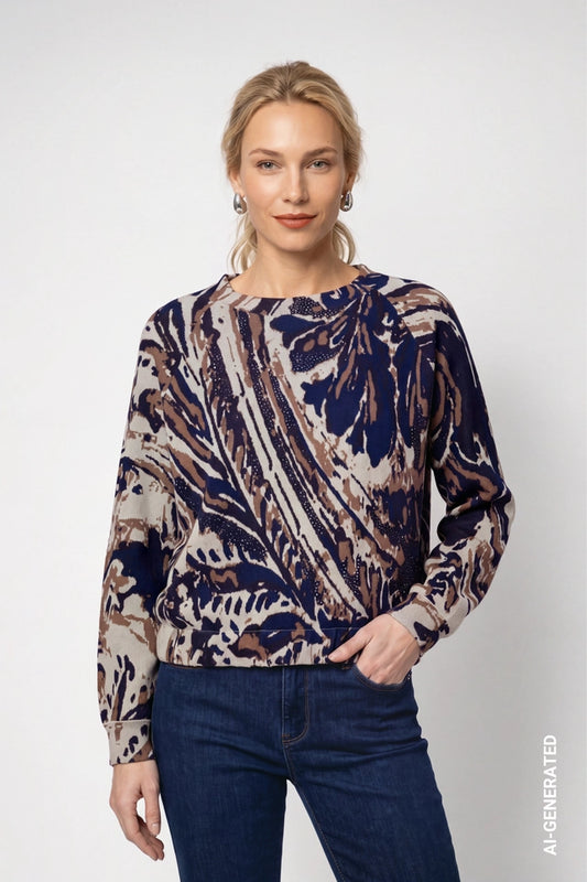 Classic Navy Jumper With Paisley Jacquard