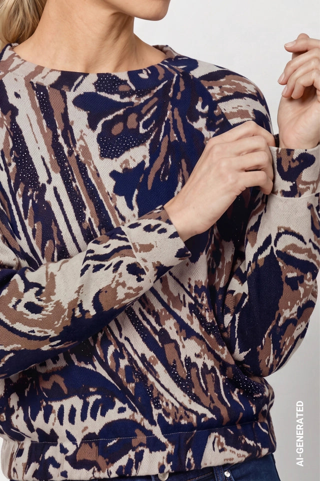 Classic Navy Jumper With Paisley Jacquard