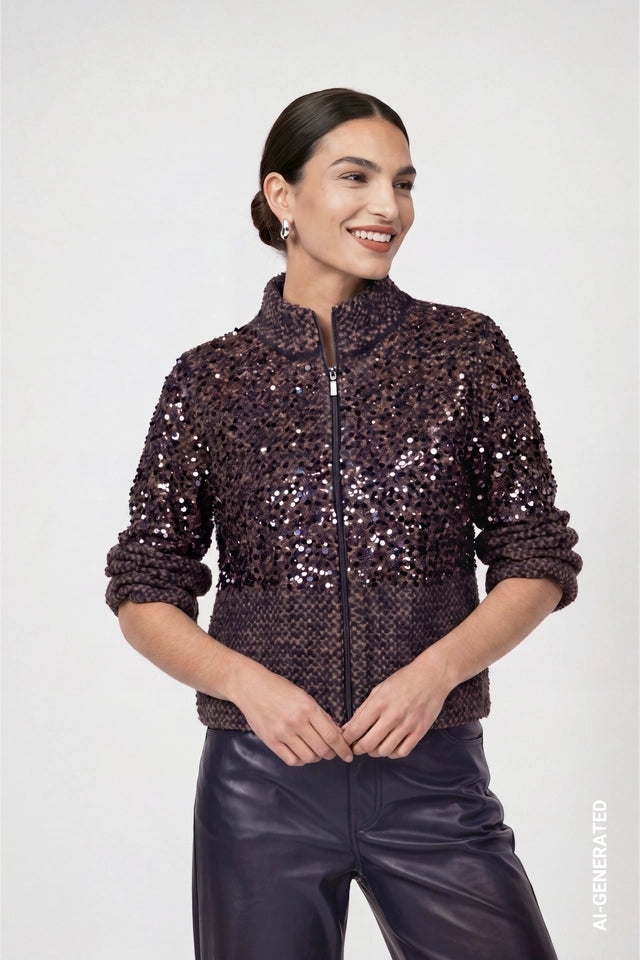 Dark Blue Cardigan With Rhinestones