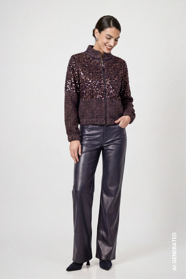 Dark Blue Cardigan With Rhinestones