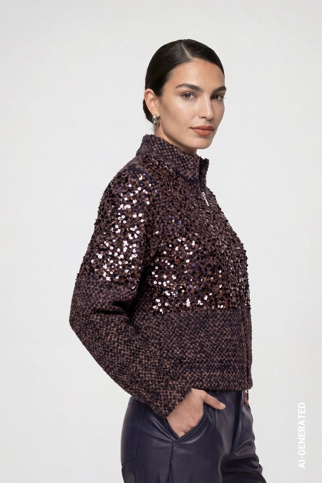 Dark Blue Cardigan With Rhinestones