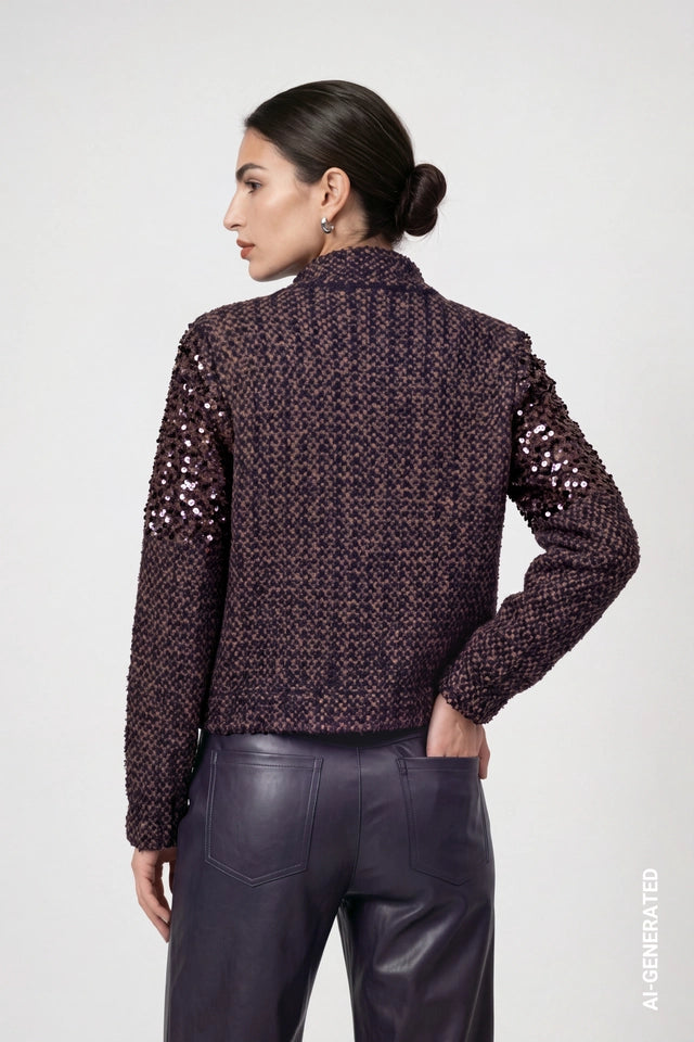 Dark Blue Cardigan With Rhinestones