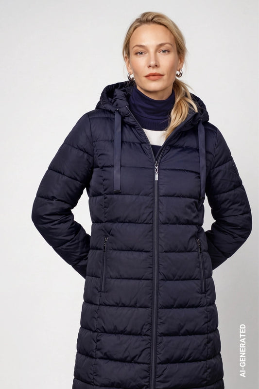Dark Blue Quilted Coat With Patch
