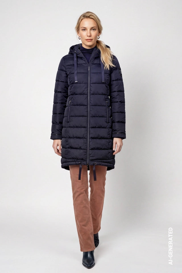 Dark Blue Quilted Coat With Patch