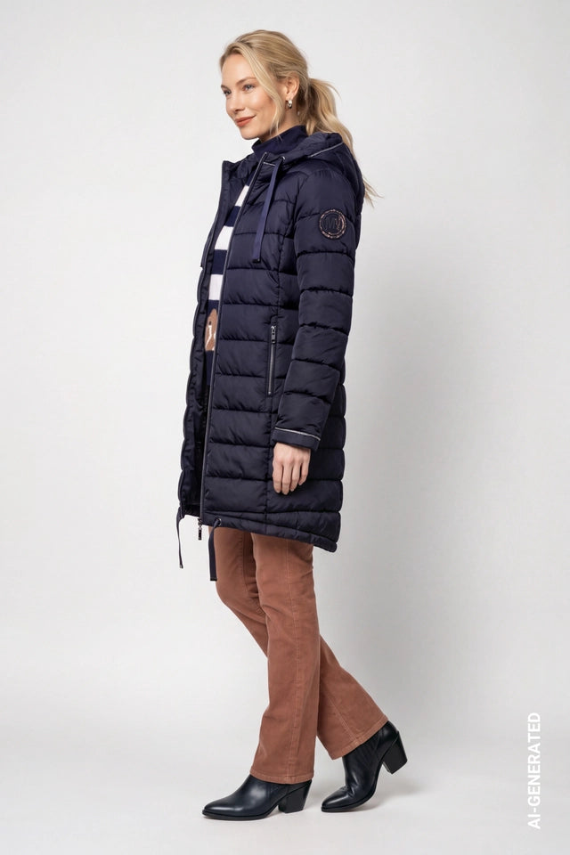 Dark Blue Quilted Coat With Patch
