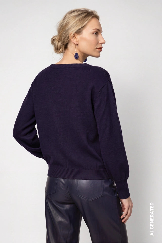 Dark Blue Knitted Jumper With Decorative Applications