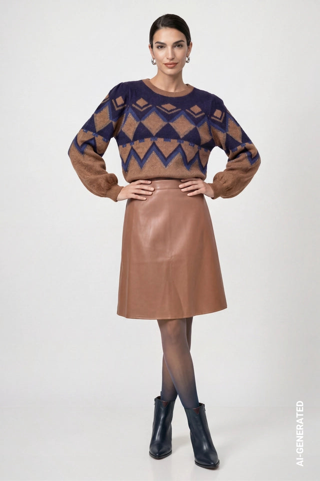 Tiramisu Knitted Jumper With Jacquard Pattern