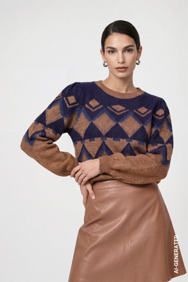Tiramisu Knitted Jumper With Jacquard Pattern