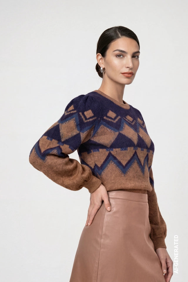 Tiramisu Knitted Jumper With Jacquard Pattern