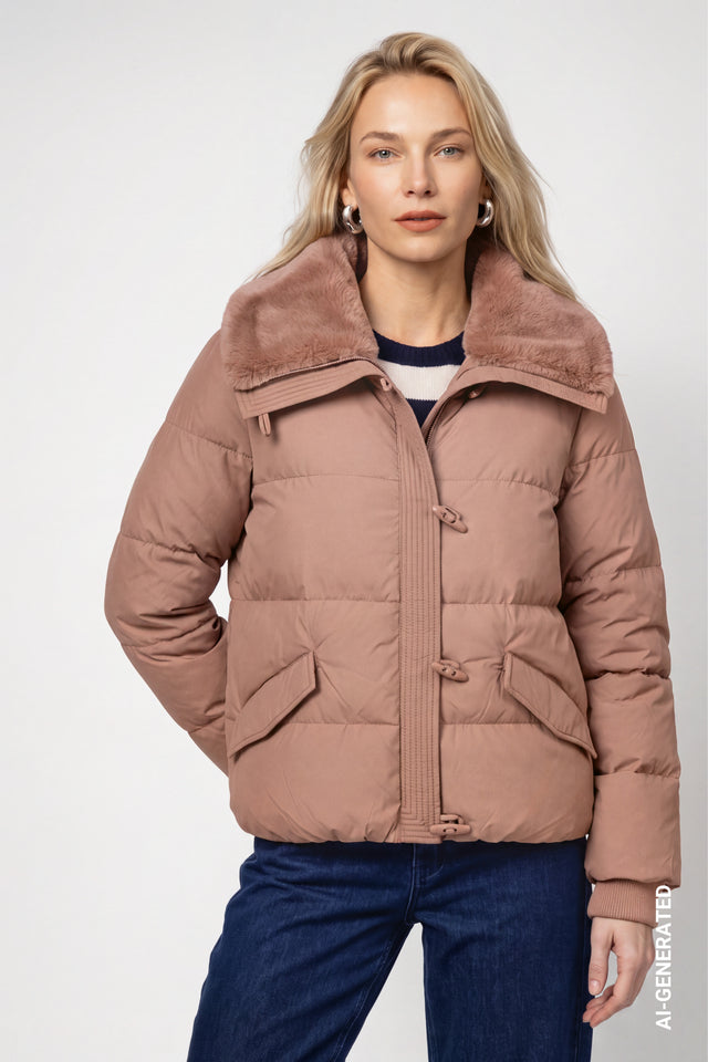 Tiramisu Puffer Jacket With Faux Fur