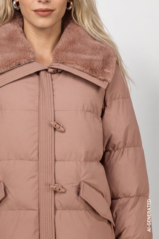 Tiramisu Puffer Jacket With Faux Fur