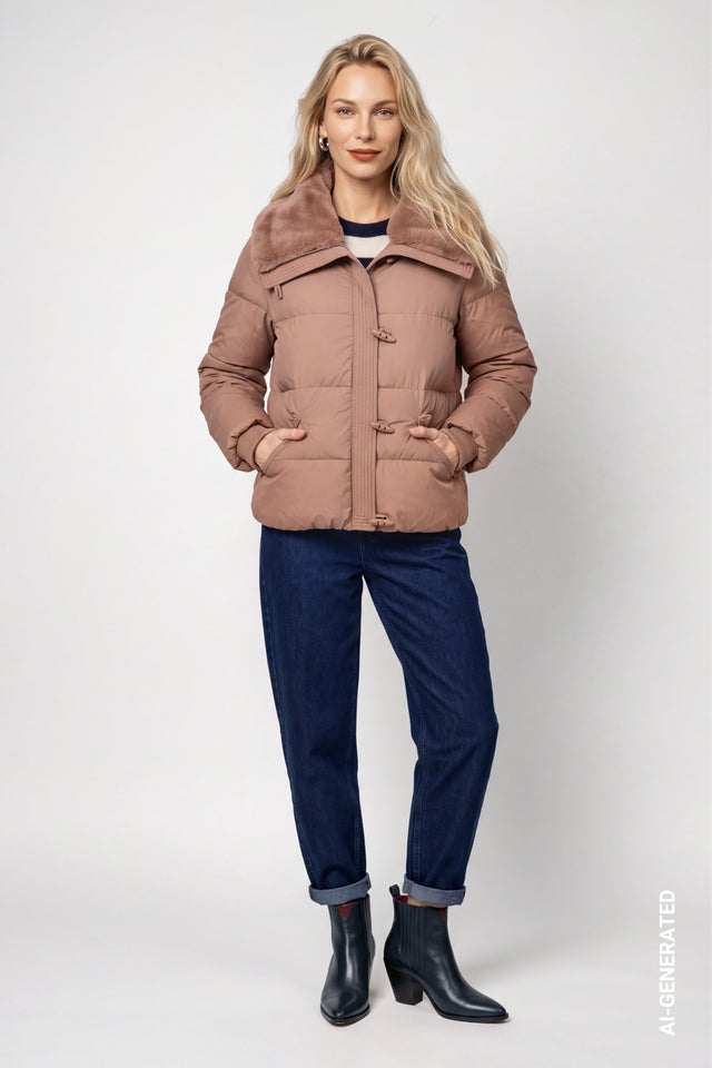 Tiramisu Puffer Jacket With Faux Fur