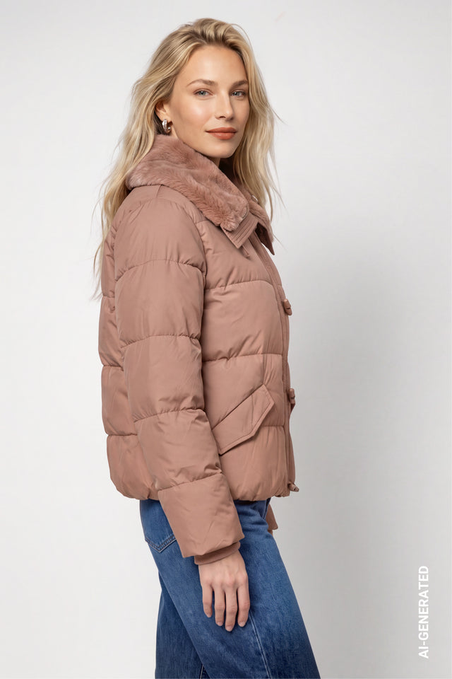 Tiramisu Puffer Jacket With Faux Fur