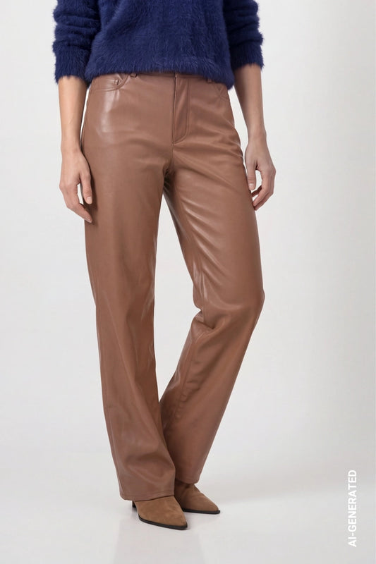Tiramisu Faux Leather Wide-leg Trousers
