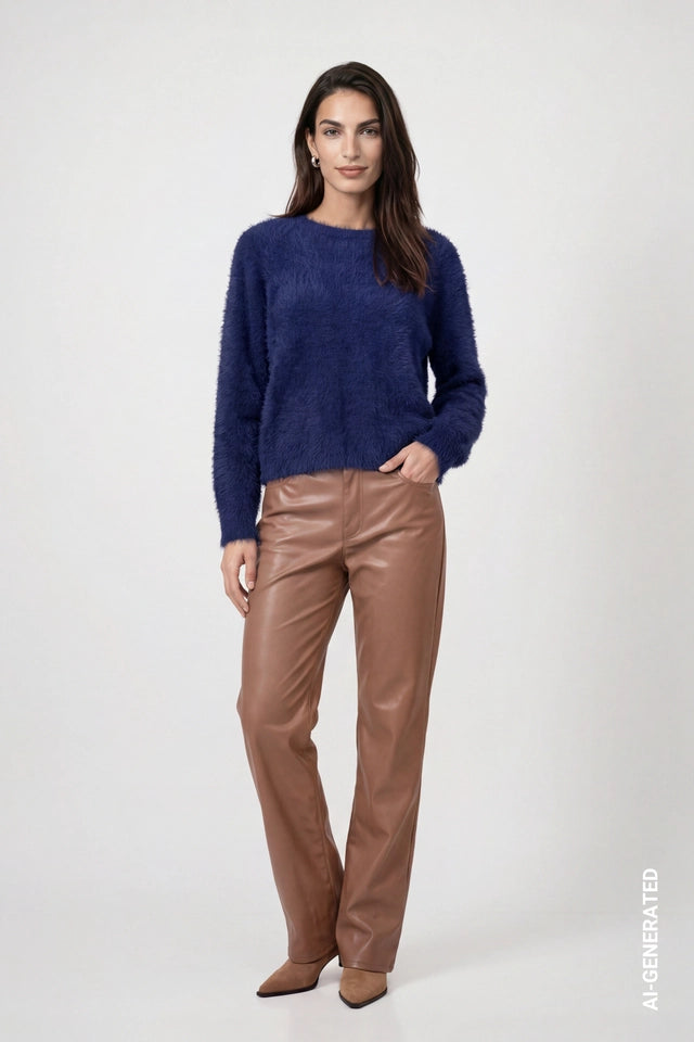 Tiramisu Faux Leather Wide-leg Trousers