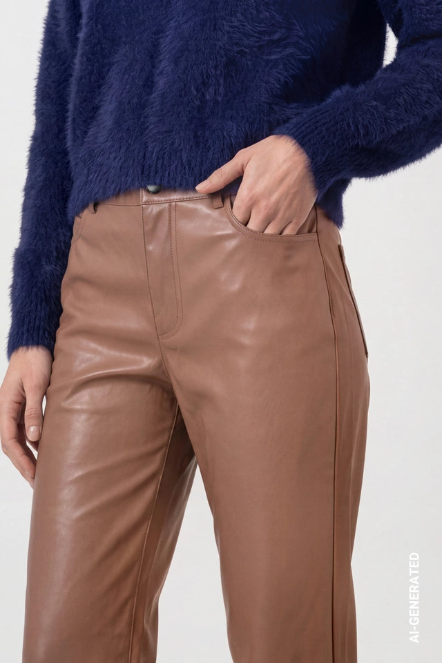 Tiramisu Faux Leather Wide-leg Trousers