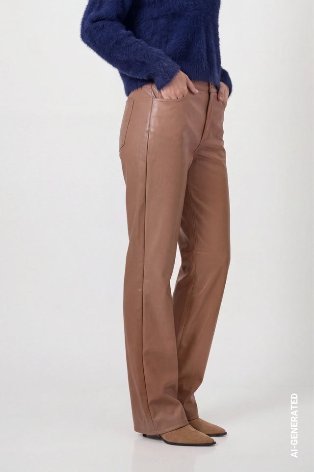 Tiramisu Faux Leather Wide-leg Trousers