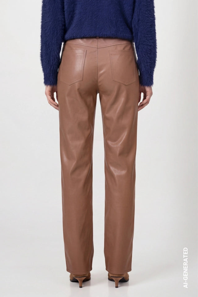 Tiramisu Faux Leather Wide-leg Trousers